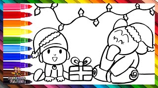 Desenhar e Colorir Pocoyó e Seus Amigos Durante o Natal 🎄🎁👶🐘👧🦆 Desenhos para Crianças [upl. by Rother]