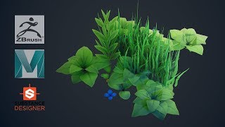 How to make stylized plants and grass Zbrush Maya Substance Designer [upl. by Ciredec]