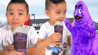 CKN Calvin and Kaison Try Grimace Shake Challenge in Real Life [upl. by Nomelihp284]