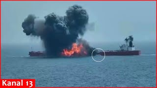 Houthis attacked Russian oil tankers in the Red Sea using naval drones [upl. by Keefer147]