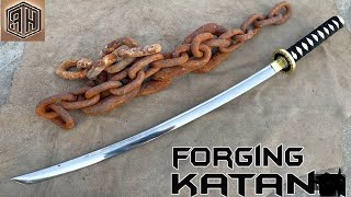 Forging A Katana Out Of Rusted Giant Wrench Tanto Knife Making from an Old File [upl. by Hieronymus]