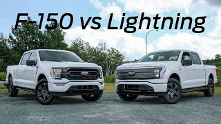 2022 F150 Lightning vs Ford F150 Side By Side Comparison [upl. by Nalniuq822]