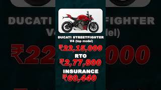 Ducati Streetfighter V4 On Road Price Rs 2215 Lakh to 2569 Lakh [upl. by Airbmac]