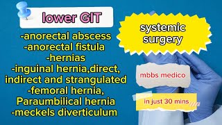 Systemic Surgery Lower GI Anorectal Abscess Hernias Meckel’s Diverticulum mbbsmedico3814 [upl. by Nelaf]