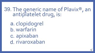 Top 200 Drugs Practice Test Question  The generic name of Plavix an antiplatelet drug is [upl. by Khajeh]