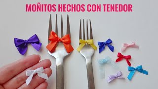 Moñitos de Listón hechos con Tenedor fáciles y rápidos  Bows with Fork  Lacinhos de Fita com Garfo [upl. by Harutak]