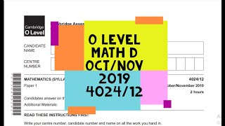 O Level Math D Paper 1 402412 OctNov 2019 [upl. by Clapp]