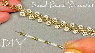 Flower Bracelet Tutorial using Seed Beads How to Make Bracelets with Beads [upl. by Annahahs281]