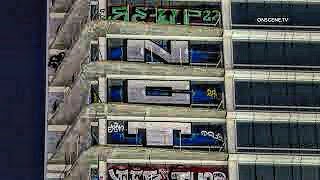 Graffiti Artists Caught Vandalizing Oceanwide Plaza in DTLA [upl. by Ahsiekit156]