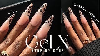 How To Do the Gel X Nails Overlay Method ✨NO DRILL✨ animal print nail art  gel x nails tutorial [upl. by Nnylatsirk]