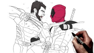 How To Draw Deadpool vs Wolverine  Step By Step  Deadpool 3 [upl. by Atekin]