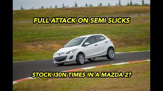 Budget Build Mazda 2 Gets Semi Slicks  Luddenham Raceway [upl. by Ayhtin]