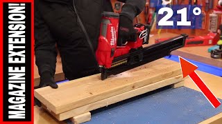 MILWAUKEE FUEL 21° FRAMING NAILER MAGAZINE EXTENSION TEST ITEM 48082744 [upl. by Anirtek884]