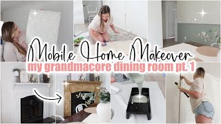 ✨ MOBILE HOME MAKEOVER  dining room part one  cottagecore grandmacore aesthetic  double wide [upl. by Cortney]