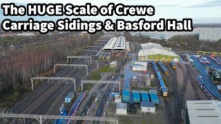 Aerial Views of the HUGE Crewe Carriage Sidings amp Basford Hall Yard amp Depot [upl. by Brunn]