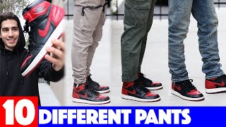 Air Jordan 1 quotBredquot OnFeet with 10 Different Pants [upl. by Mixie]