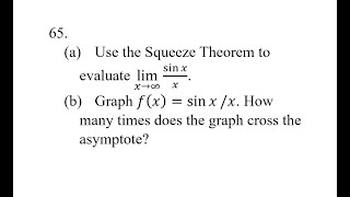 65 a Use the Squeeze Theorem to evaluate limx→∞⁡sin⁡xx b Graph fxsin⁡xx How many times [upl. by Blessington]