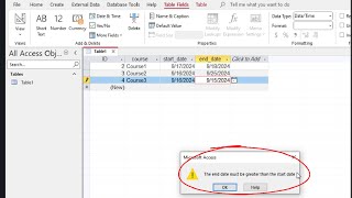 How to create restrict to field date between two dates in MS access database using validation [upl. by Etnaled]