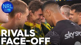 Aussies and Kiwis get close and personal after powerful Haka  NRL on Nine [upl. by Eelyram862]