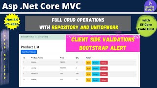 Full CRUD Operations in Net Core with Repository Pattern and Unit of work  Bootstrap Alert [upl. by Aeuhsoj]