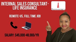 Internal Sales Consultant  Life Insurance  Full Time Role  Salary 4500048000YR  Apply [upl. by Adnuahsor]