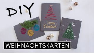 3 DIY Weihnachtskarten selber gestalten  Papier besticken Stempeltechnik amp Karten mit Stoffresten [upl. by Orit]