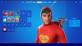 All El Chapulín Colorado Cosmetics in Fortnite showcased Que no panda el cúnico emote amp skins [upl. by Ettenel]