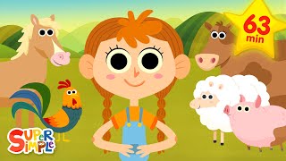 Animal Songs For Kids  The Farmer In The Dell and LOTS More  Super Simple Songs [upl. by Aidyl]