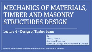 Lecture 4 Part 1 Design of Timber beam [upl. by Clemence]