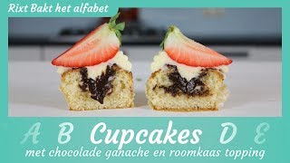 Cupcakes met 2 toppings recept  Roomkaas botercrème en ganache  Rixt bakt het alfabet [upl. by Cotterell]