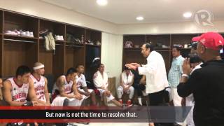 Jawo talks to Ginebra at halftime of PBA PH Cup semis game 6 [upl. by Neelac]