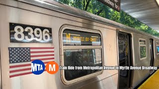 BMT Subway R160 M Train Ride from Metropolitan Avenue to Myrtle AvenueBroadway Part 1 [upl. by Reamonn]