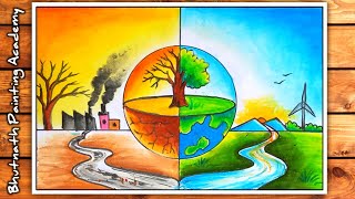 how to draw Save environment save earth poster paintingglobal warming [upl. by Nowahs628]