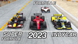 Ferrari F1 2023 vs IndyCar 2023 vs Super Formula vs Formula E Gen 3 at Monza GP [upl. by Aitnis]