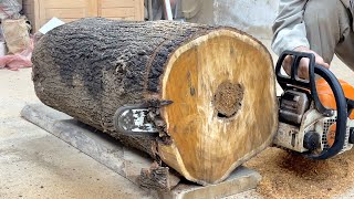 See How An Experienced Young Carpenter Turned A Rotten Log Into A Thousand Dollar Coffee Table [upl. by Elnar]