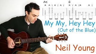 Neil Young  My My Hey Hey Out of the Blue  guitar lesson  tutorial  cover with tab [upl. by Intihw]