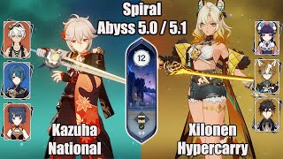 C1 Kazuha National and C0 Xilonen Hypercarry SPIRAL ABYSS 50  51  Genshin impact [upl. by Fonz]