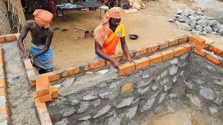 Basement Belt ConstructionTechniques of Brickwork on StoneWall Foundation Top Belt Concrete [upl. by Grissom]