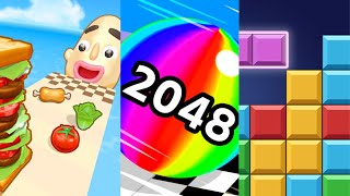 Ultimate Challange Block Blast vs Sandwich Runner vs Ball Run 2048 Live Gameplay AndroinIos🧠 [upl. by Osgood]