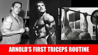 ARNOLDS FIRST TRICEPS ROUTINE HOW HE GREW HIS ARMS FROM 13 TO 19 INCH HOW HE TRAINED IN AUSTRIA [upl. by Camp]