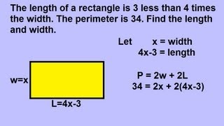 Algebra  Word Problems Geometric Shapes Rectangles 1 of 2 [upl. by Ydnak543]