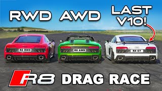 620hp Audi R8 GT v AWD R8 v RWD R8 DRAG RACE [upl. by Alema]