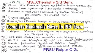 MScchemistry3rd SemNotes  Complete Handmade Notes in PDF Form  PRSU Raipur Cg [upl. by Kiersten27]