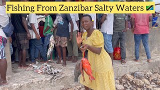 Fishing From The Salty Waters Of Zanzibar Island 🇹🇿  Cooking Sea Food In Zanzibar Tanzania 🇹🇿 [upl. by Critta]