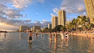 Waikiki Beach Hawaii l 夏威夷檀香山歐胡島 l beautiful sunset beach Oahu l 4K [upl. by Teddi]