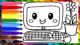 Desenhar e Colorir um Computador Fofo 💻🖱️🌈 Desenhos para Crianças [upl. by Suirrad]