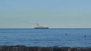 Zuiderdam cruise ship is departing Torbay Torquay sounding its ship horn as sails off 240523 [upl. by Kirt]