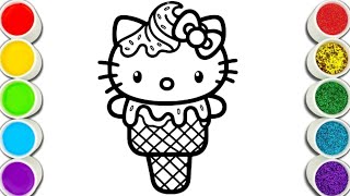 Hello kitty in Icecream shape drawing and colouring for kids and toddlers ABCD rhymes song for kids [upl. by Lesak]