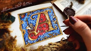 How to draw illuminated letter A  Medieval Illuminated manuscript tutorial with watercolor pencils [upl. by Hplar]