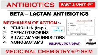 Beta Lactam Antibiotics  Mechanism of Action  Penicillin  P 2 Unit 1  Medicinal Chemistry 3 [upl. by Jojo]